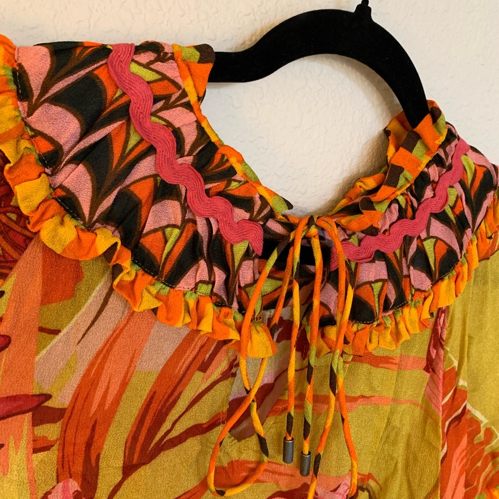 Anthropologie Vibrant Floral Ruffle Blouse